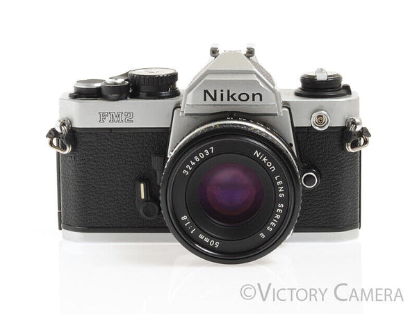 Nikon FM2 Chrome 35mm Film SLR w/ Nikon Series E 50mm f1.8 