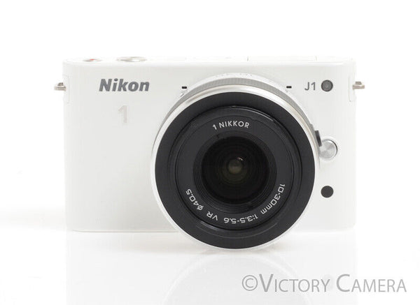 Nikon 1 J1 White Mirrorless 10.1MP Digital Camera Body w/ 10-30mm Lens  -Clean-