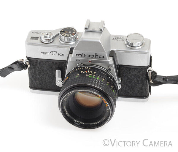 Minolta SRT101 SRT 101 Chrome 35mm Camera with 50mm F1.7 Lens -Clean, New  Seals-