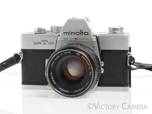 Minolta SRT101 SRT 101 Chrome 35mm Camera with 50mm F1.7 Lens -Clean, New  Seals-