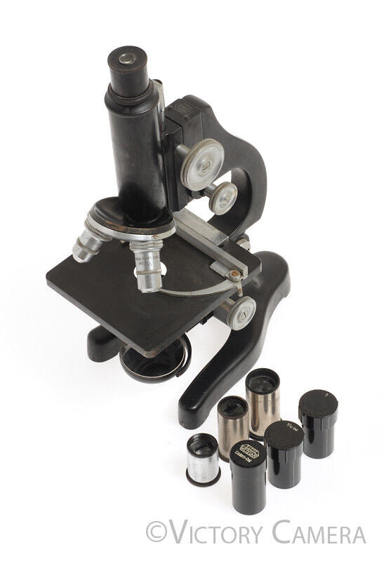Ernst Leitz Wetzlar Antique Microscope #340784 w/ Slides and Lenses -Rare-
