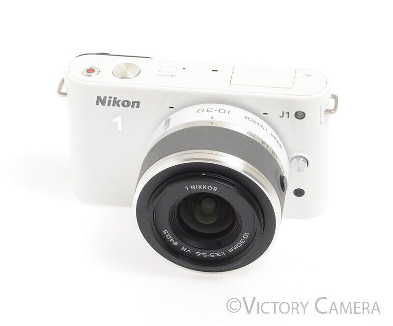Nikon 1 J1 White Mirrorless 10.1MP Digital Camera Body w/ 10-30mm Lens