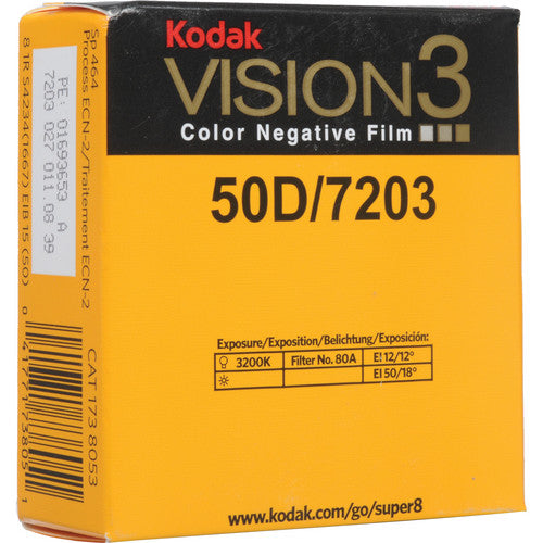 Kodak VISION3 50D Color Negative Film #7203 (Super 8, Super 8mm, 50&#39; Roll) - Victory Camera