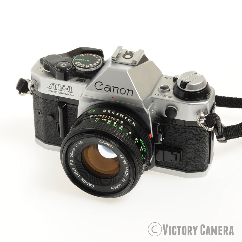 Canon AE-1 Program Chrome 35mm Film SLR Camera 50mm f1.8 Lens  [EXC+]