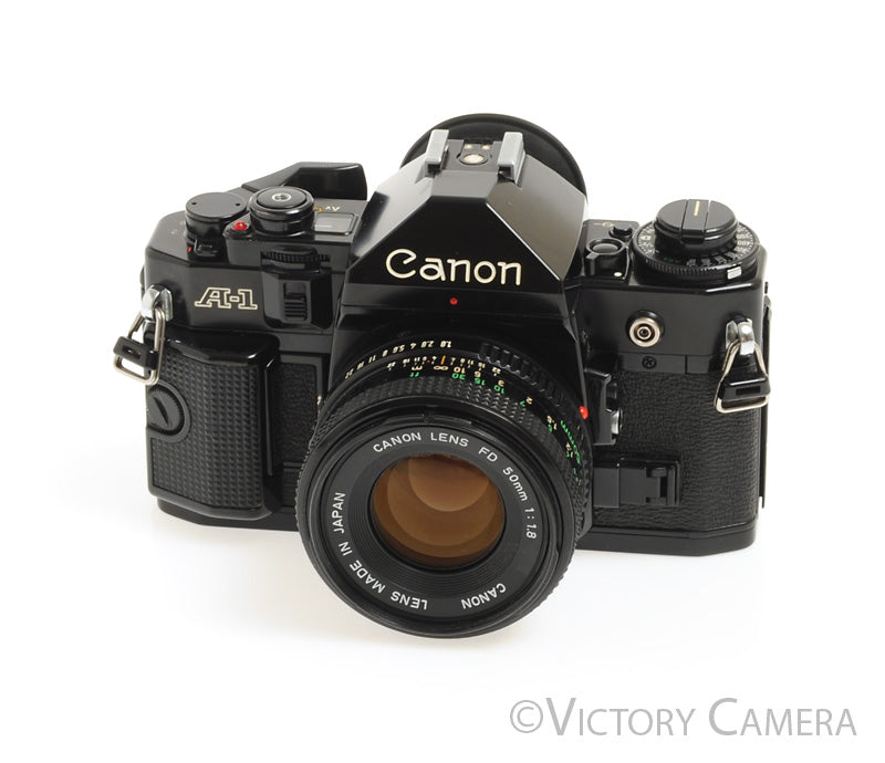 Canon A-1 A1 Black 35mm Film SLR Camera w/ 50mm F1.8 Lens -New Seals- [EX+] - Victory Camera