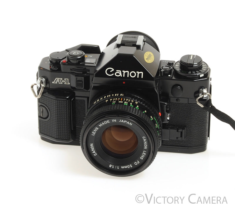 Canon A-1 A1 35mm Black Camera 50mm F1.8 Lens -Good Seals, No Squeak- [EXC+] - Victory Camera