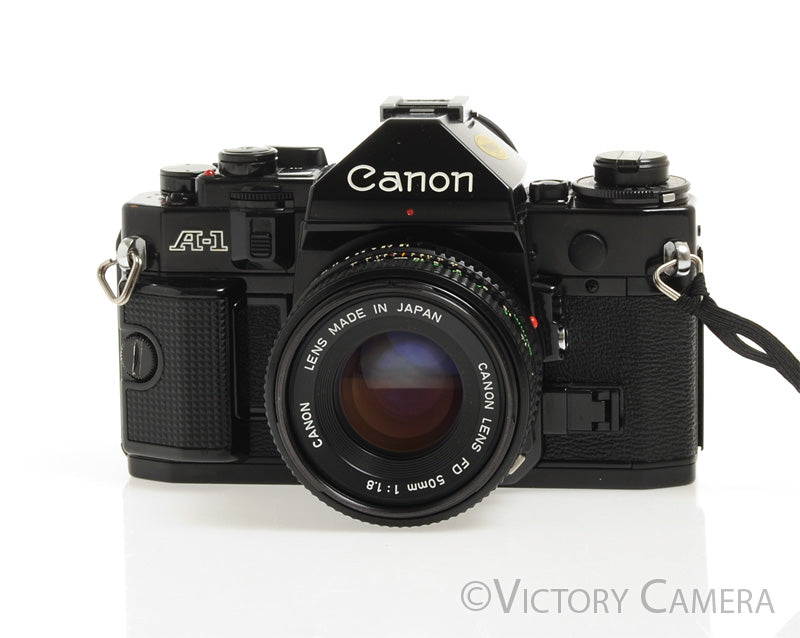 Canon A-1 A1 35mm Black Camera 50mm F1.8 Lens -Good Seals, No Squeak- [EXC+] - Victory Camera