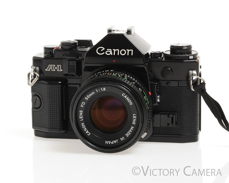 Canon A-1 A1 Black 35mm Film SLR Camera w/ 50mm F1.8 Lens -New Seals, No  Squeak-