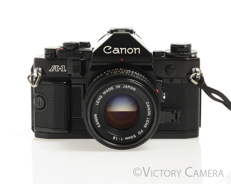 Canon A-1 A1 35mm Black Camera 50mm F1.8 Lens -Good Seals, No Squeak- [EXC+] - Victory Camera