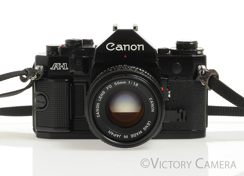 Canon A-1 A1 35mm Black Camera w/ 50mm F1.8 Lens -New Seals, No Squeak- [EX+] - Victory Camera