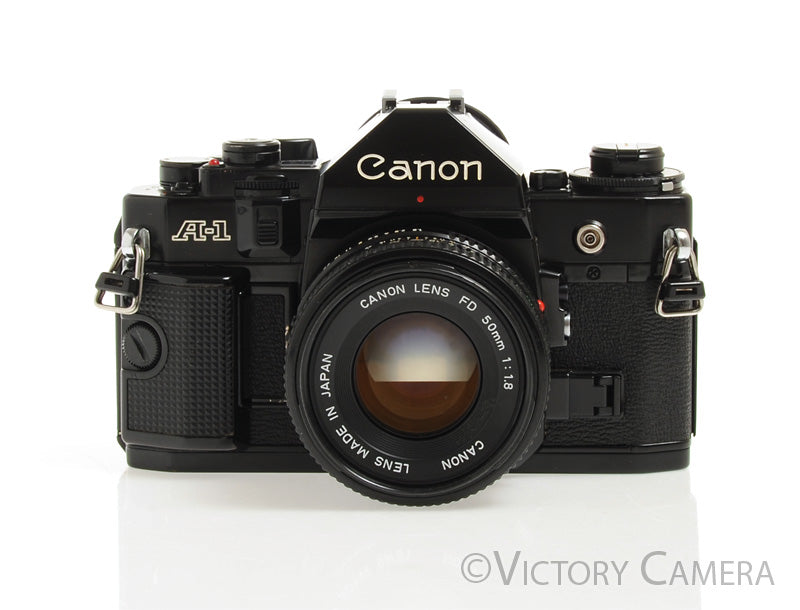 Canon A-1 A1 Black 35mm Film SLR Camera w/ 50mm F1.8 Lens -New Seals- [EX+] - Victory Camera