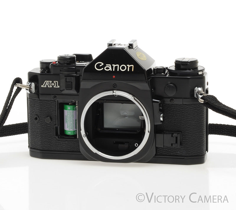 Canon A-1 A1 35mm Black Film Camera Body -No Batt. Door, New Seals- [BAR]