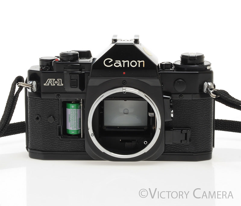 Canon A-1 A1 35mm Black Film Camera Body -No Batt. Door, New Seals- [BAR]