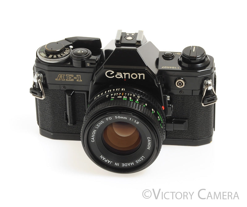 Canon AE-1 35mm Black Film Camera with 50mm f1.8 Lens -New Seals- [EXC-] - Victory Camera