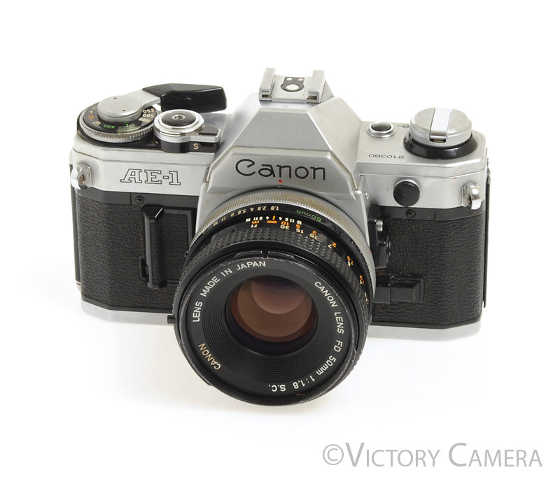 Canon AE-1 35mm Chrome Camera 50mm F1.8 Lens -New Seals, No Squeak- [EXC] - Victory Camera