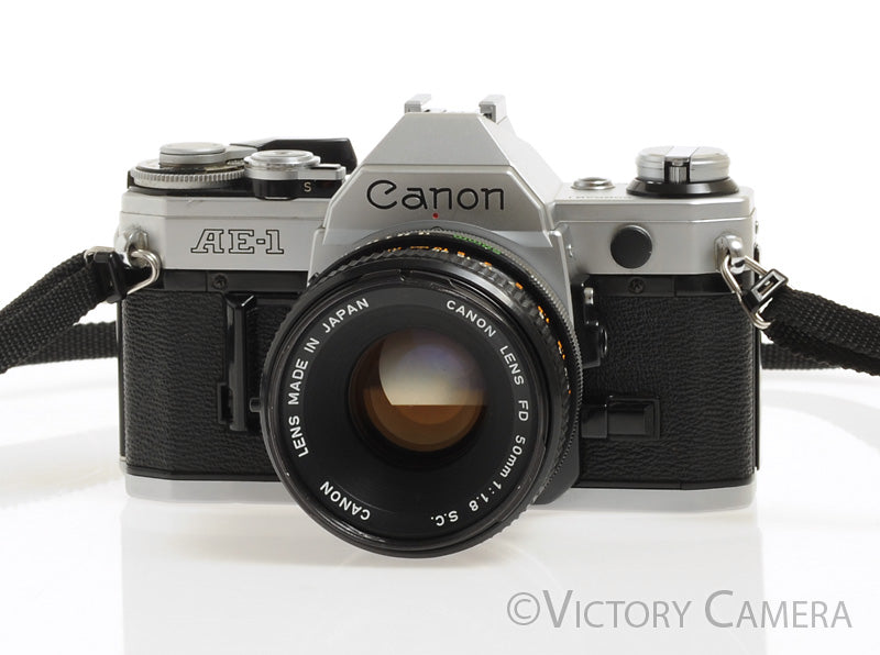 Canon AE-1 35mm Chrome Camera 50mm F1.8 Lens -New Seals, No Squeak- [EXC] - Victory Camera