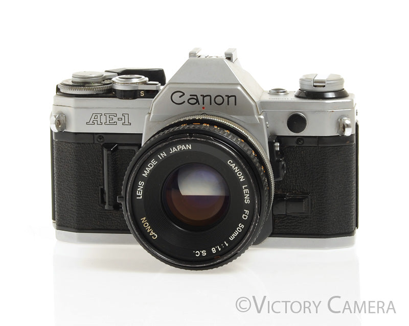 Canon AE-1 35mm Chrome Camera 50mm F1.8 Lens -New Seals, No Squeak- [EXC] - Victory Camera