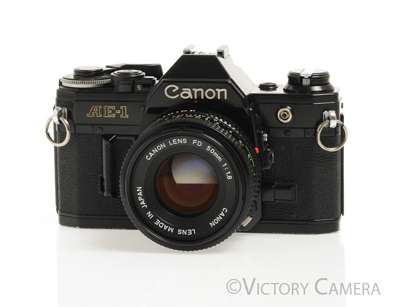 Canon AE-1 35mm Black Film Camera with 50mm f1.8 Lens -New Seals- [EXC] - Victory Camera