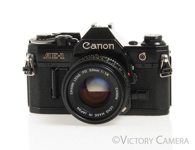 Canon AE-1 35mm Black Film Camera with 50mm f1.8 Lens -New Seals- [EXC-] - Victory Camera