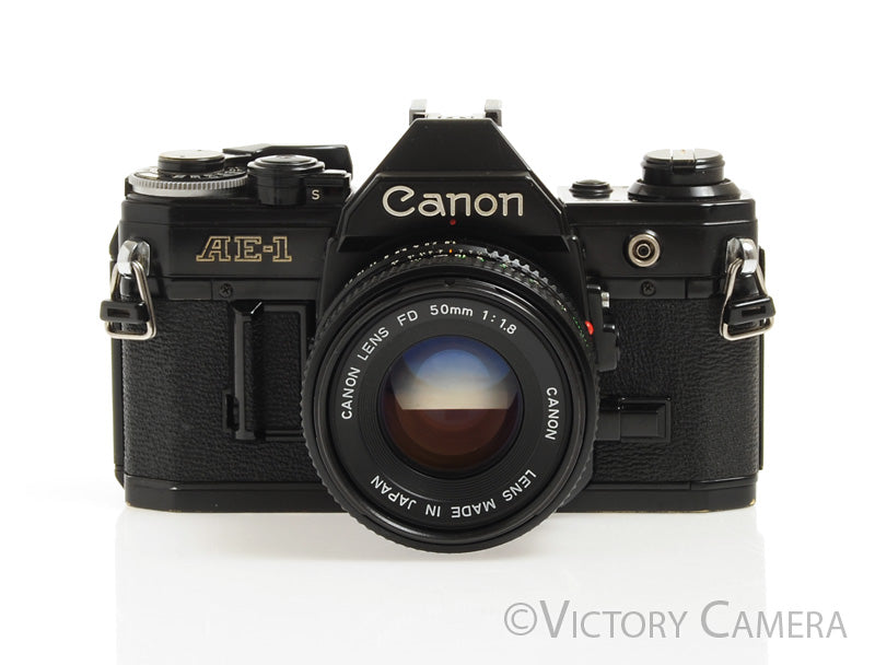 Canon AE-1 35mm Black Film Camera with 50mm f1.8 Lens -New Seals- [EXC-] - Victory Camera