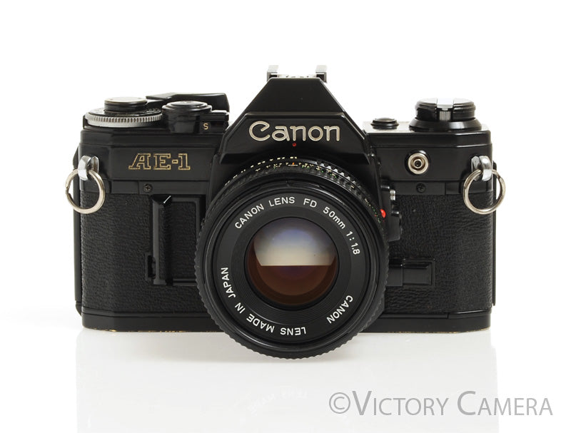 Canon AE-1 35mm Black Film Camera with 50mm f1.8 Lens -New Seals- [EXC] - Victory Camera