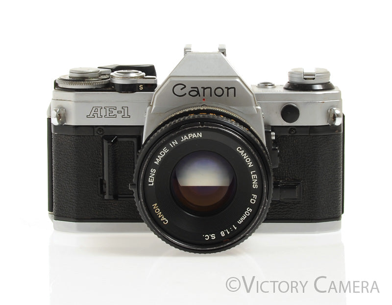 Canon AE-1 35mm Chrome Camera 50mm F1.8 Lens -New Seals, No Squeak- [EXC] - Victory Camera