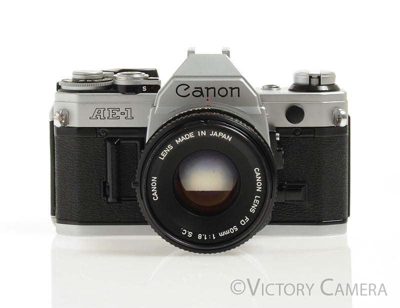 Canon AE-1 35mm Chrome Camera 50mm F1.8 Lens -New Seals, No Squeak- - Victory Camera