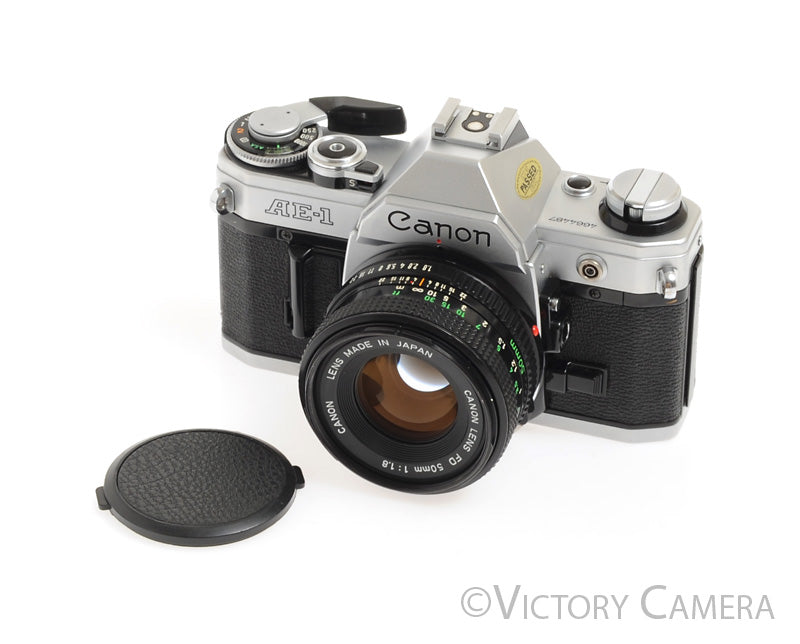 Canon AE-1 35mm Chrome Camera 50mm F1.8 Lens -New Seals-