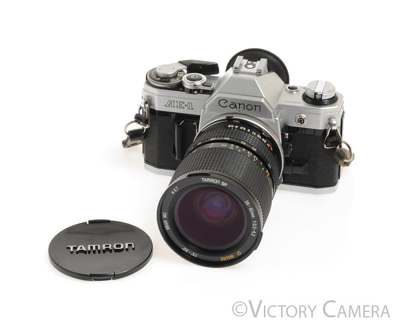 Canon AE-1 35mm Chrome Camera w/ 28-80mm Zoom Lens -Good Seals, No Squeak-