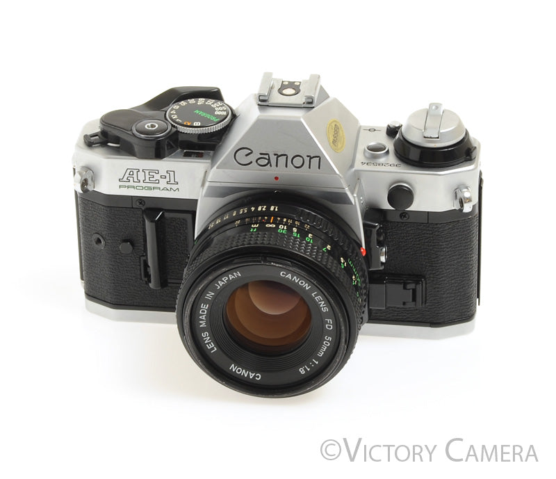 Canon AE-1 Program Chrome 35mm Film Camera w/ 50mm F1.8 Lens -New Seals- [EX+] - Victory Camera