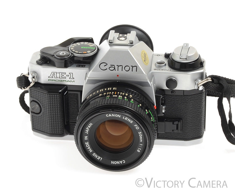 Canon AE-1 Program Chrome 35mm Film SLR Camera w/ 50mm F1.8 Lens -New