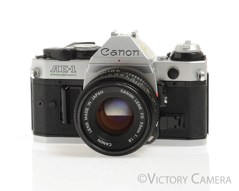 Canon AE-1 Program Chrome 35mm Film Camera w/ 50mm F1.8 Lens -New Seals- [EX+] - Victory Camera