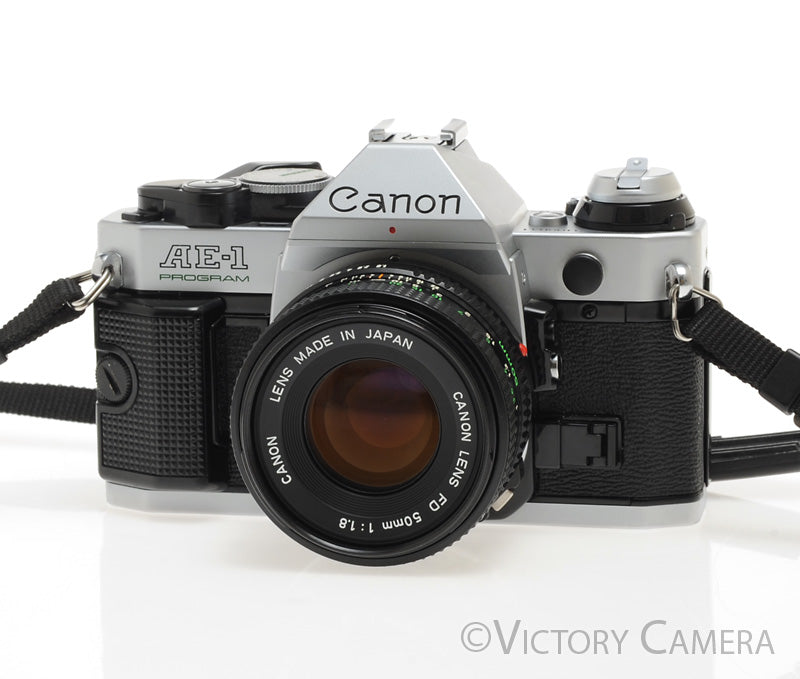 Canon AE-1 Program Chrome 35mm Film SLR Camera 50mm f1.8 Lens [EXC]