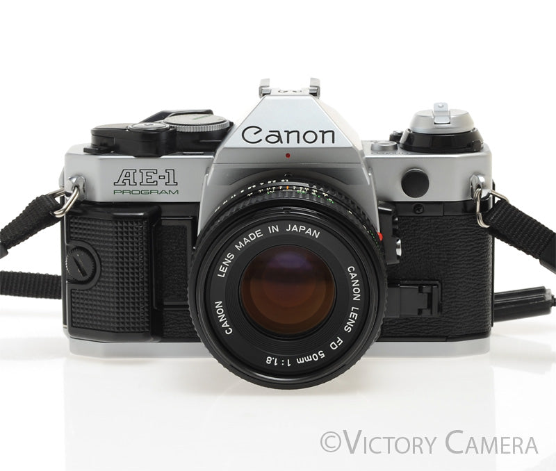 Canon AE-1 Program Chrome 35mm Film SLR Camera 50mm f1.8 Lens [EXC]