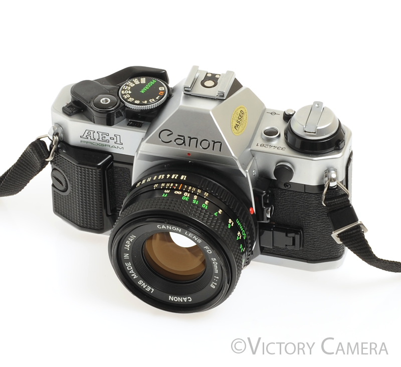 Canon AE-1 Program Chrome 35mm Film SLR Camera 50mm f1.8 Lens [EXC]