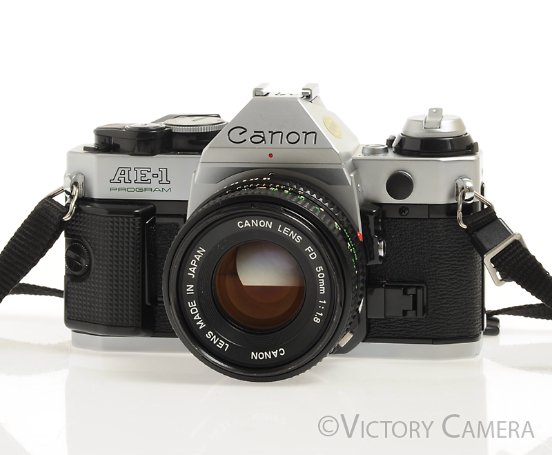 Canon AE-1 Program Chrome 35mm Film SLR Camera 50mm f1.8 Lens [EXC]