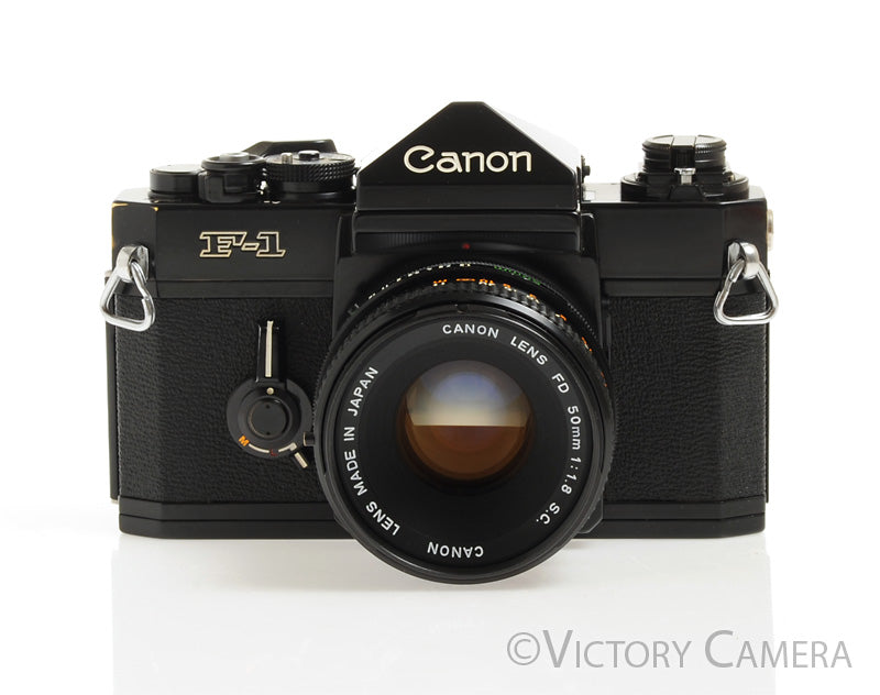 Canon F1 F-1 Black 35mm Camera Body w/ 50mm f1.8 Lens -New Seals- [Near Mint] - Victory Camera