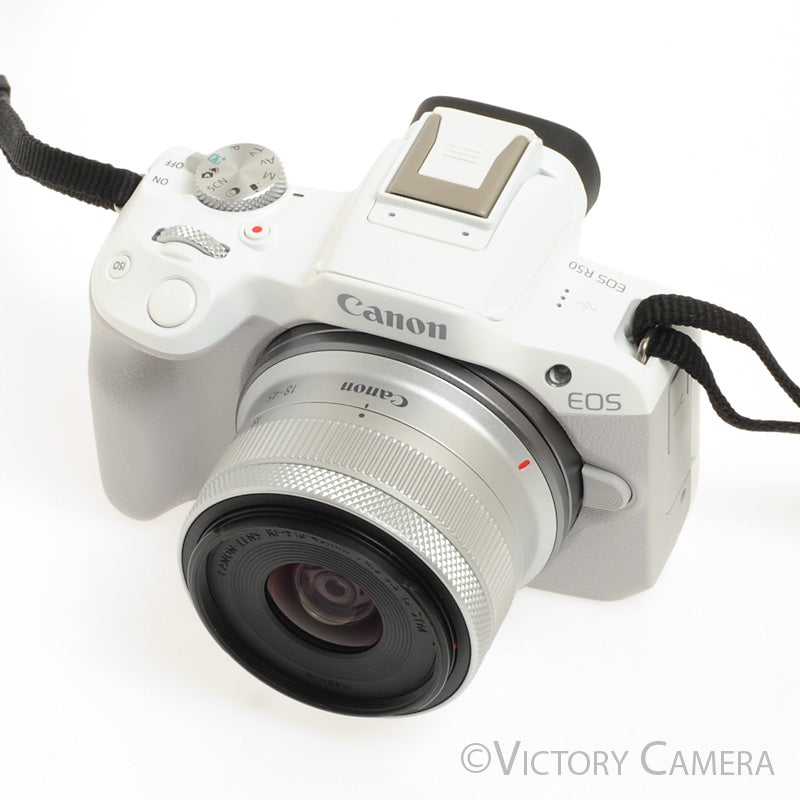 Canon EOS R50 24.1MP White Mirrorless Camera w/18-45mm f4.5-6.3 IS STM [MINT-] - Victory Camera