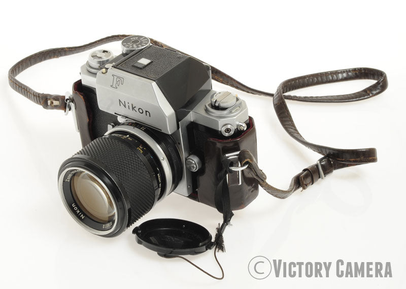 Nikon F Chrome 35mm Camera Body 43-86mm Zoom Lens + Prism, Case [EXC] - Victory Camera