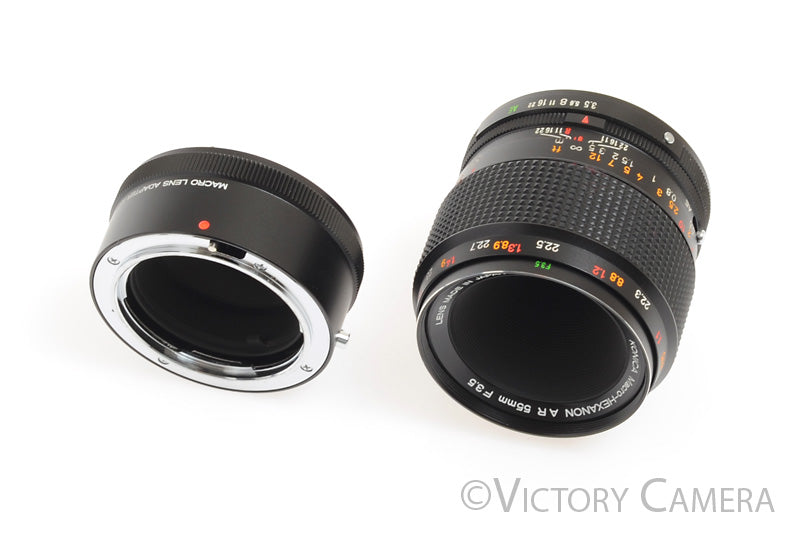 Konica Macro-Hexanon 55mm f3.5 AR Macro Lens w/ Adapter + Case -Clean-