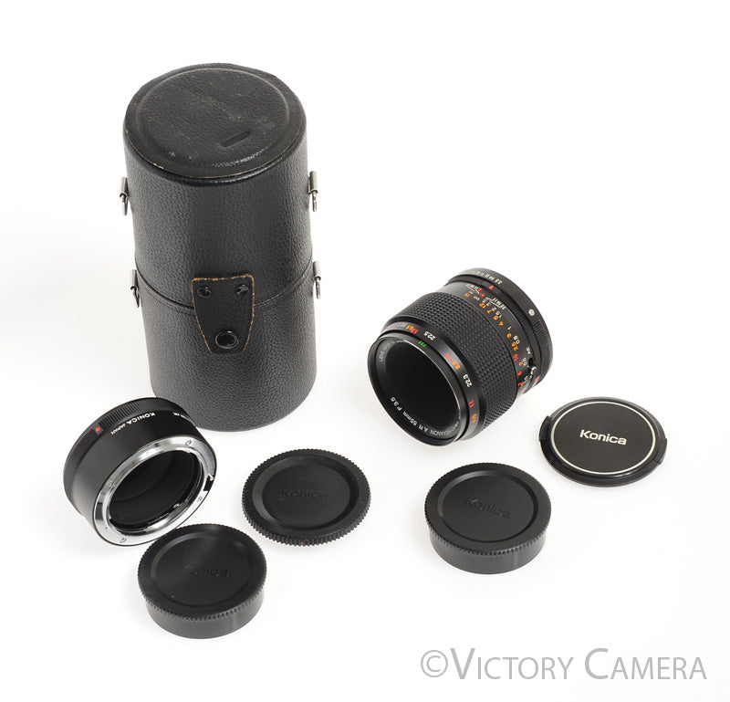 Konica Macro-Hexanon 55mm f3.5 AR Macro Lens w/ Adapter + Case -Clean-