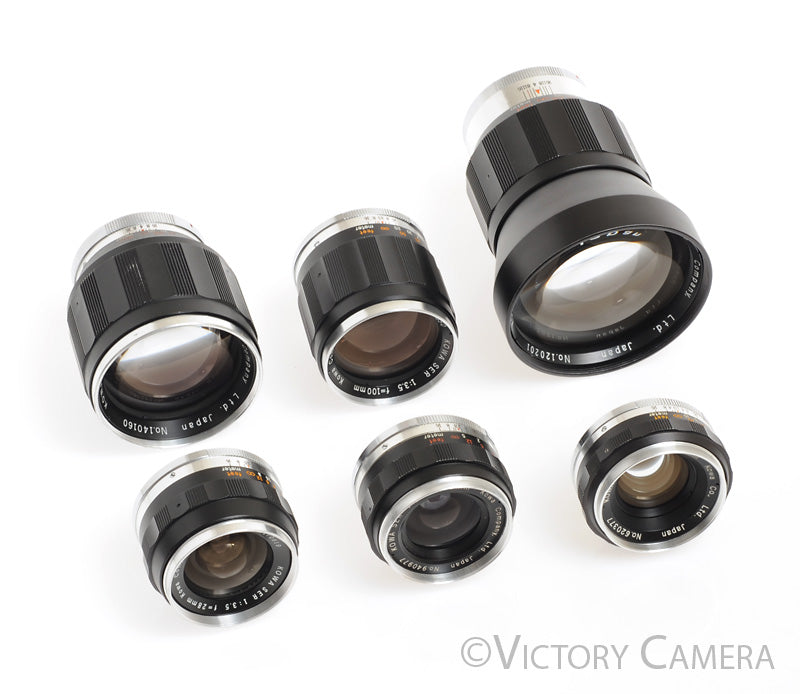 V. Rare Kowa SER Lens Kit, 28mm, 35mm, 50mm, 100mm, 135mm, 200mm -Clean-