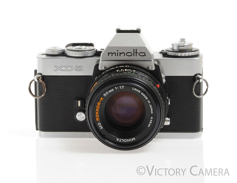 Minolta XD5 XD-5 Chrome 35mm Camera w/ 50mm f1.7 Lens -New Seals-