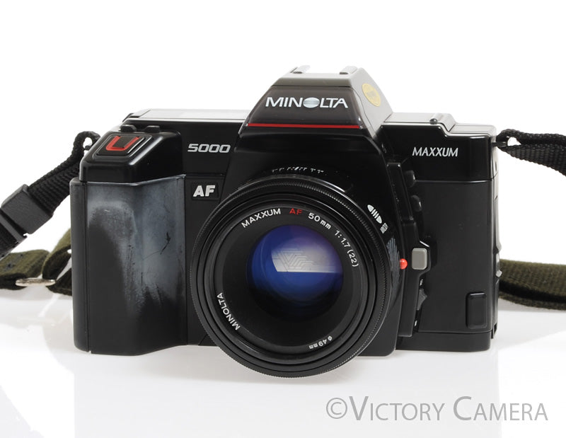 Minolta Maxxum 5000 Black 35mm SLR w/ 50mm f1.7 Lens & Leather Case [EXC+] - Victory Camera