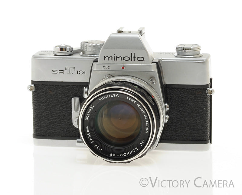 Minolta SRT 101 Chrome 35mm Camera w/ 55mm f1.7 Lens -New Seals- [EXC-]