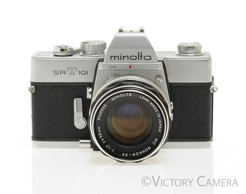 Minolta SRT 101 Chrome 35mm Camera w/ 55mm f1.7 Lens -New Seals- [EXC-]