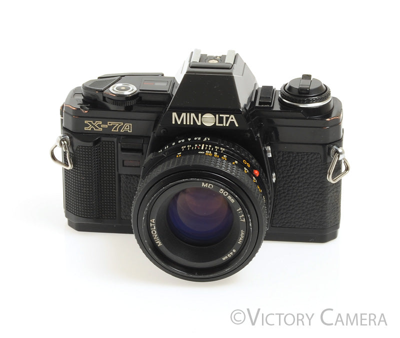 Minolta X-7A Black 35mm Film Camera w/ 50mm f1.7 Prime Lens -New Seals [Good] - Victory Camera