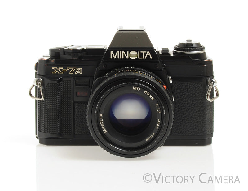 Minolta X-7A Black 35mm Film Camera w/ 50mm f1.7 Prime Lens -New Seals [Good] - Victory Camera