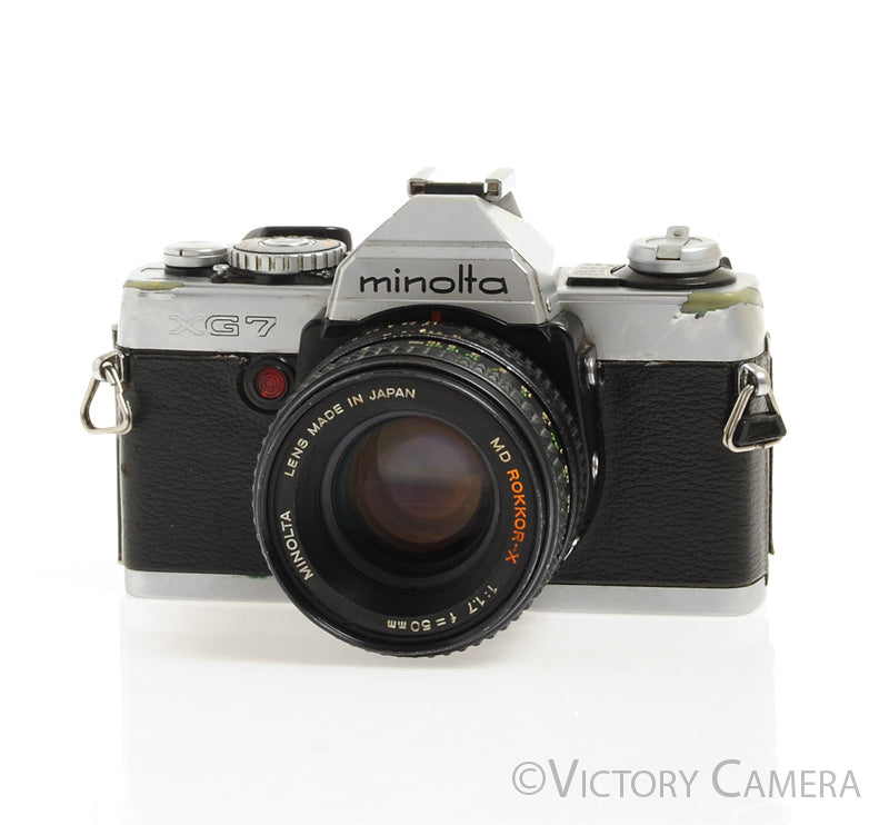 Minolta XG-7 Chrome 35mm Camera w/ Rokkor-X 50mm f1.7 Lens -New Seals- [GOOD] - Victory Camera