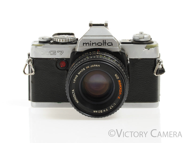 Minolta XG-7 Chrome 35mm Camera w/ Rokkor-X 50mm f1.7 Lens -New Seals- [GOOD]